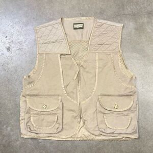 Vintage Saf-T-Bak Hunting Vest Khaki Nylon Mesh Back Multi-Pocket Outdoor